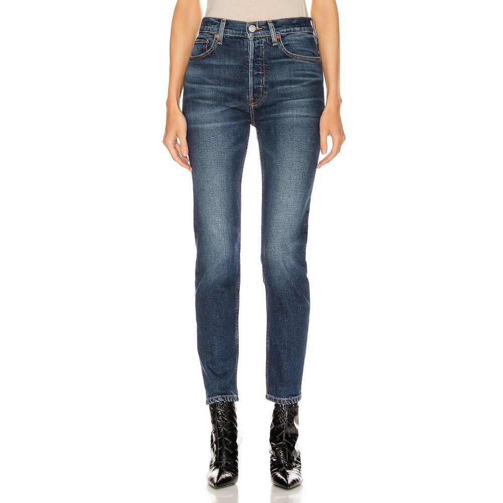 RE/DONE High Rise Ankle Crop Jeans Button-Fly Dark Wash Denim Midnight NWT 29